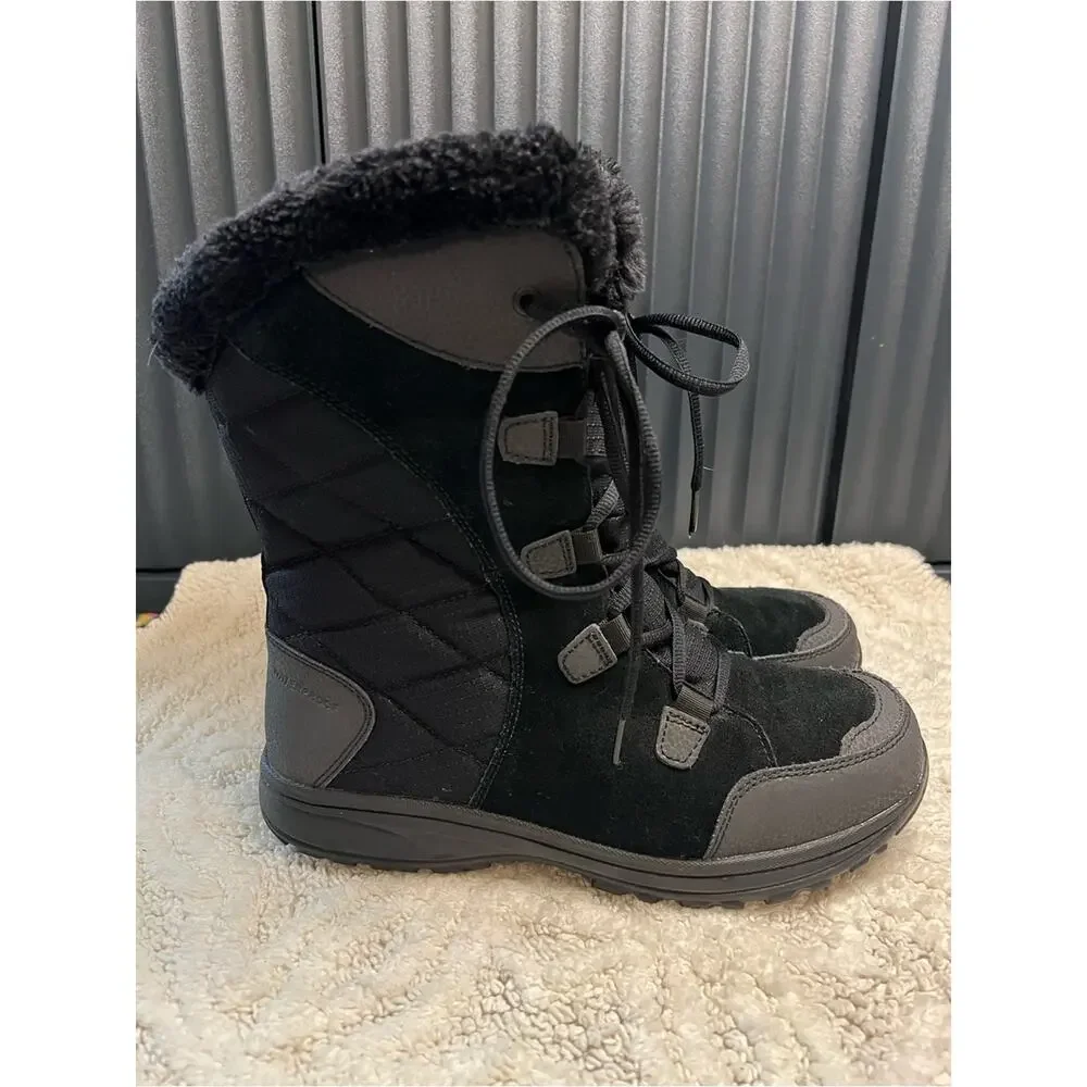 Columbia Ice Maiden II Winter Snow Boots Black Grey Waterproof Size 9.5